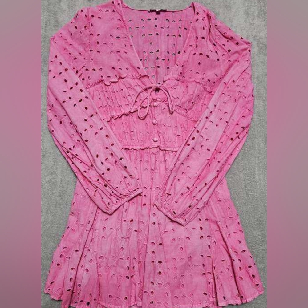 Gianni Bini Katrina Eyelet V-Neck Long Sleeve A-Line Dress